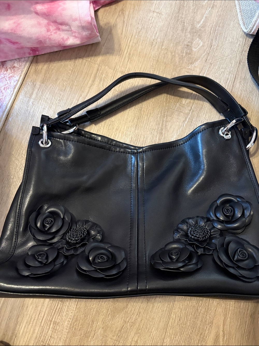 Karl Lagerfeld Black Floral Applique Shoulder Bag